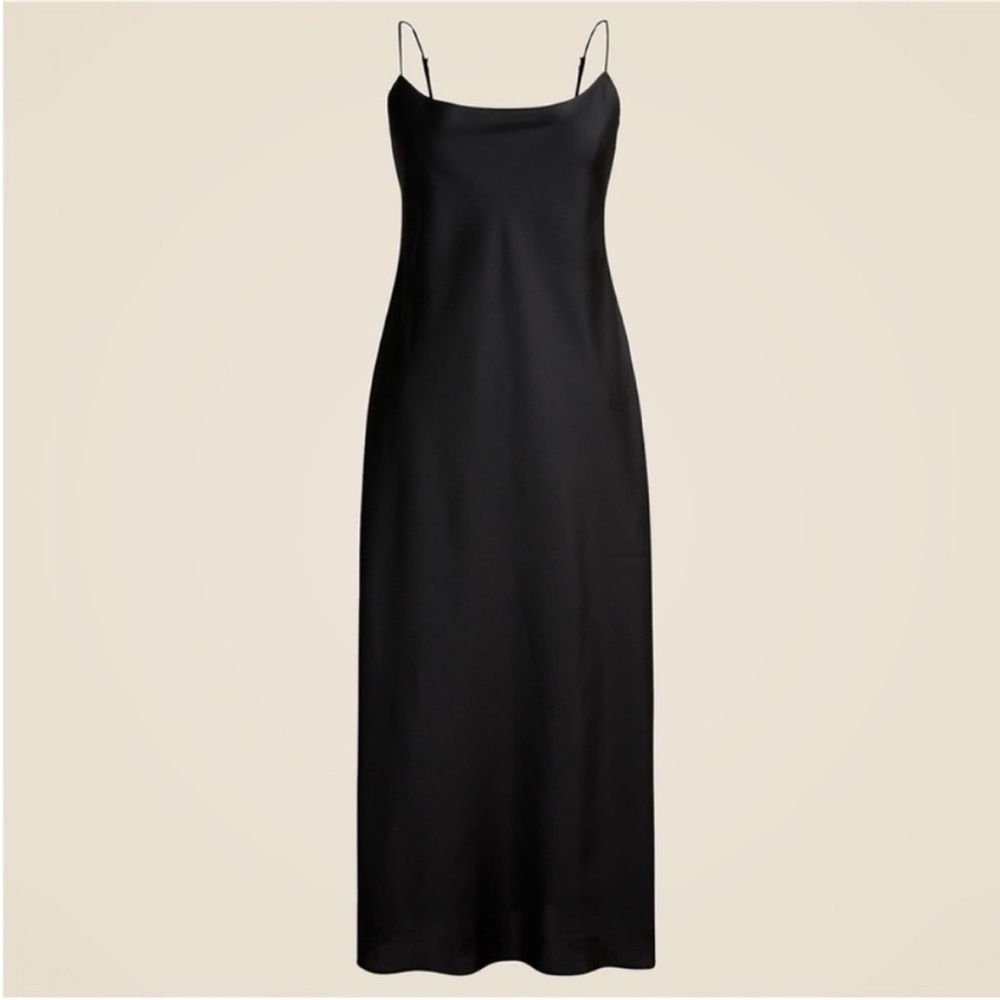 J Crew Satin Slip Dress Gwyneth Minimalist Spaghetti Strap Midi 90s Black Size 4